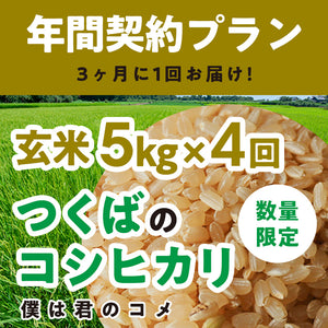 年間契約プラン【2025年新米】【玄米5kg×4回（計20kg）】農家直送つくばの低農薬コシヒカリ「僕は君のコメ」（8月末までの申し込み限定・数量限定）